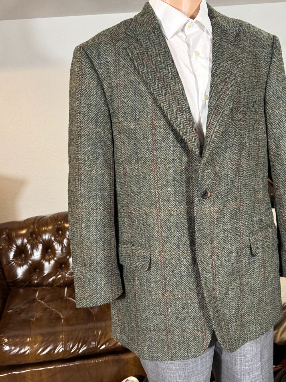 O'Connell's Olive Windowpane Sport coat Herringbone Harris Tweed